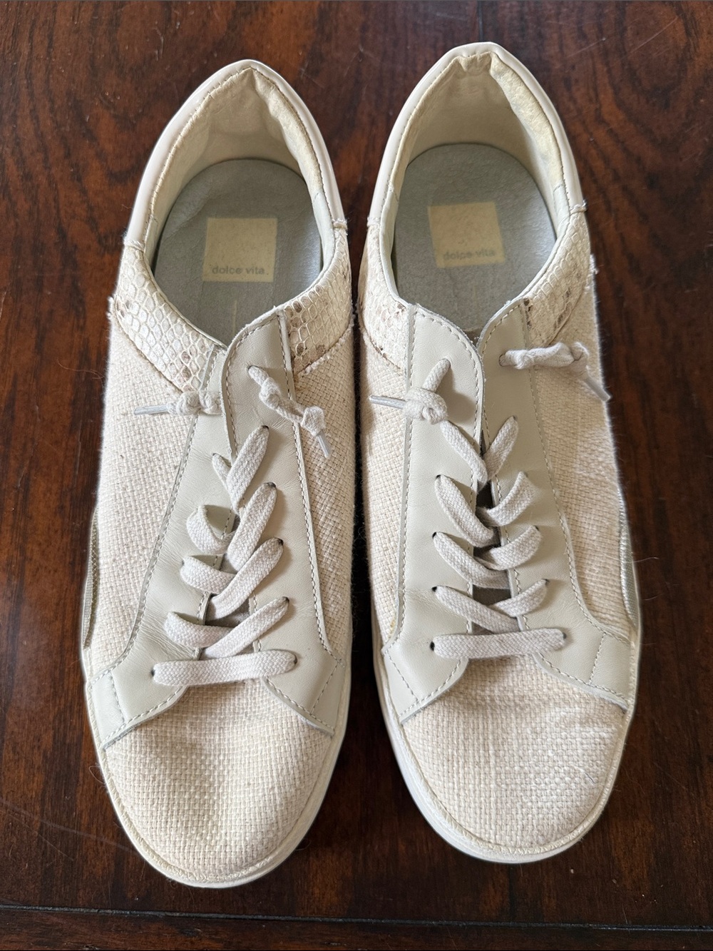 Dolce Vita Men’s Off-White Canvas & Leather Lace-Up Sneakers